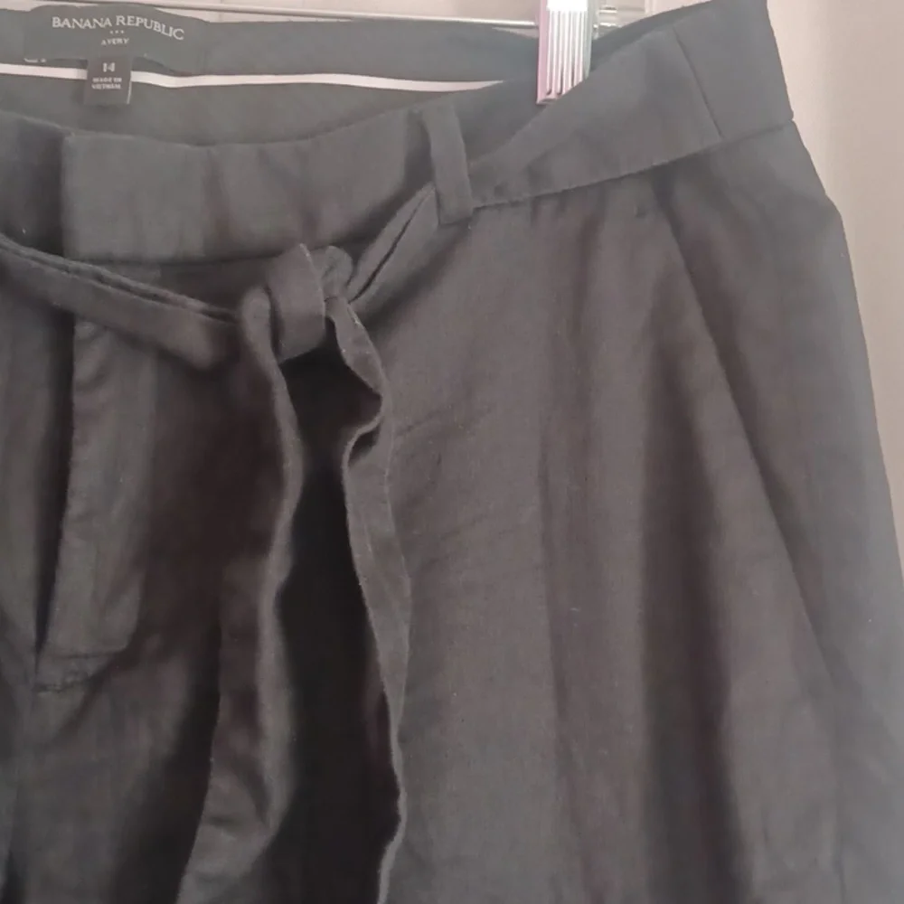 Banana Republic Avery Tie Waist Linen Blend Pants Mid Rise Tailored Ankle Black